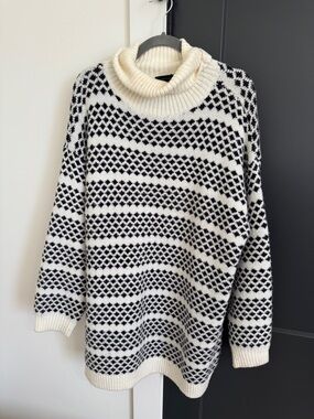 Ann Taylor Cream and Black Cowl Neck Patterned Sweater Dress